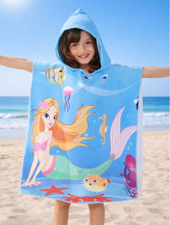 Kids Mermaid Patterned Hoodie Towel